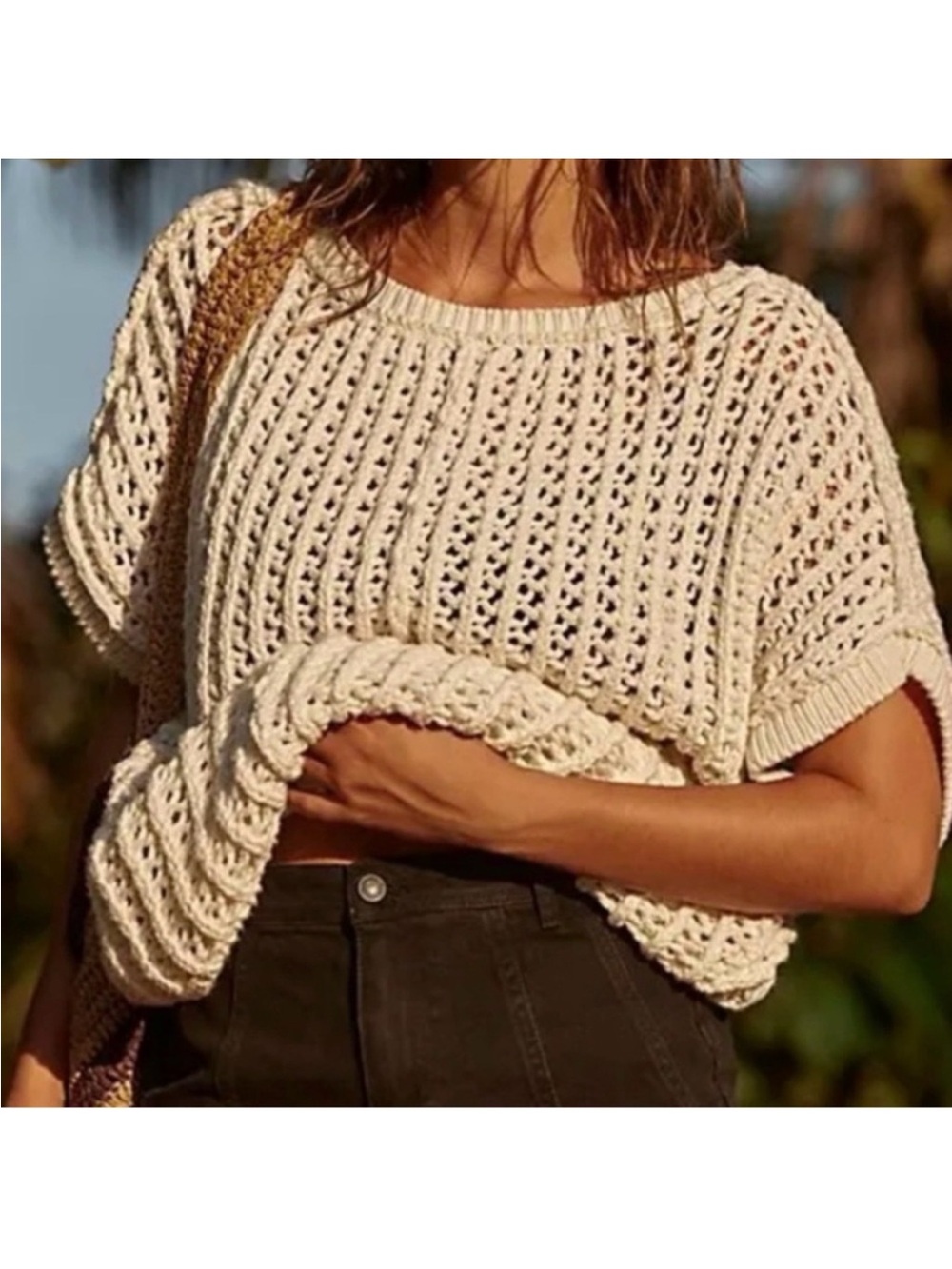Free People Cream Crochet Knit Top, EUC, size S - Picture 3 of 13